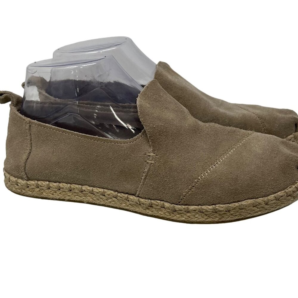 Toms Santiago Suede Espadrille Shoes Size 7 Slip On Round Toe Tan Brown Slip On